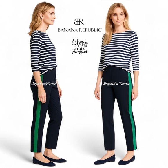 Banana Republic NWT navy trousers w/ Kelly green tuxedo stripe *shop@iamwarrior - Picture 1 of 6